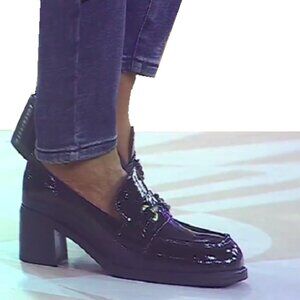 White Mountain 90s Style Y2K Nacho Block Heel Loafer Black Patent Size 9 NWOB